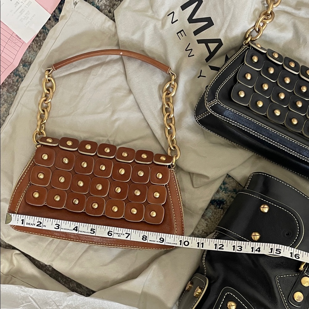 Maxx New York Leather cognac brown Gold chain  Studded Shoulder Bag - Picture 13 of 17